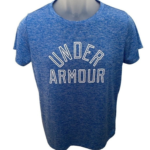 UNDER ARMOUR Blue & White Logo Athletic Tee Shirt Women S Small - Picture 1 of 4